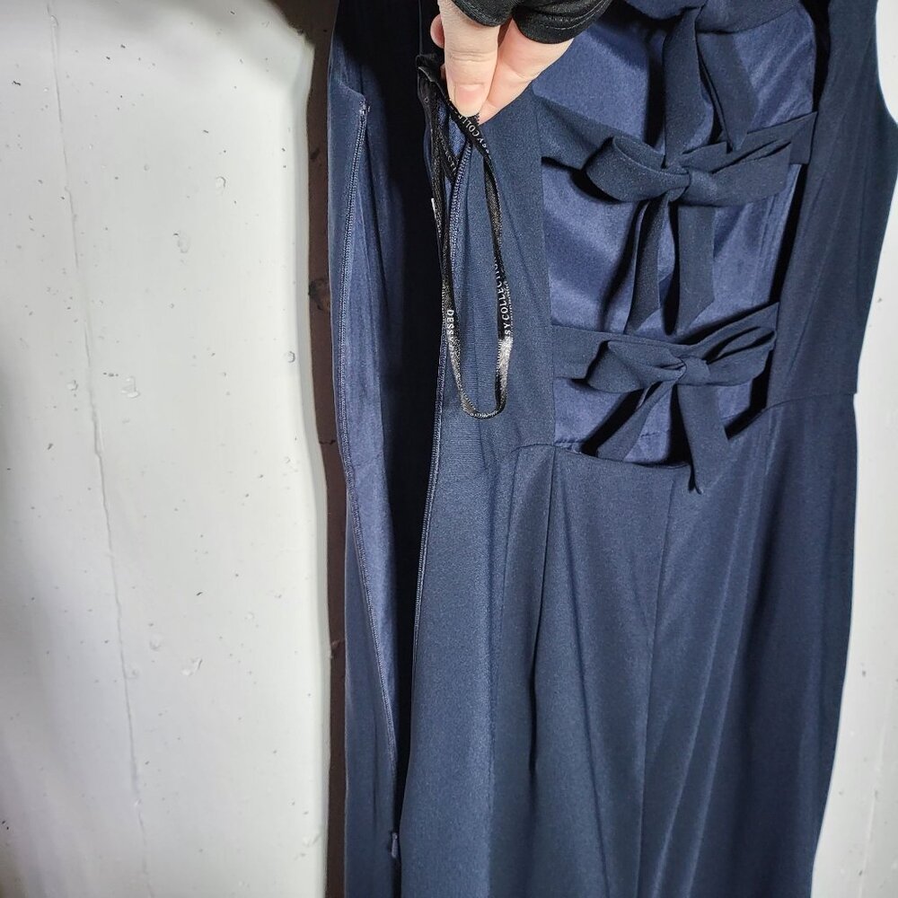 Dessy Collection Vivian Diamond Blue Crepe Bridesmaids Dress Size 10 3040 Bow - Picture 12 of 12